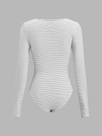 Rayas Encaje Escote V Manga Larga Body