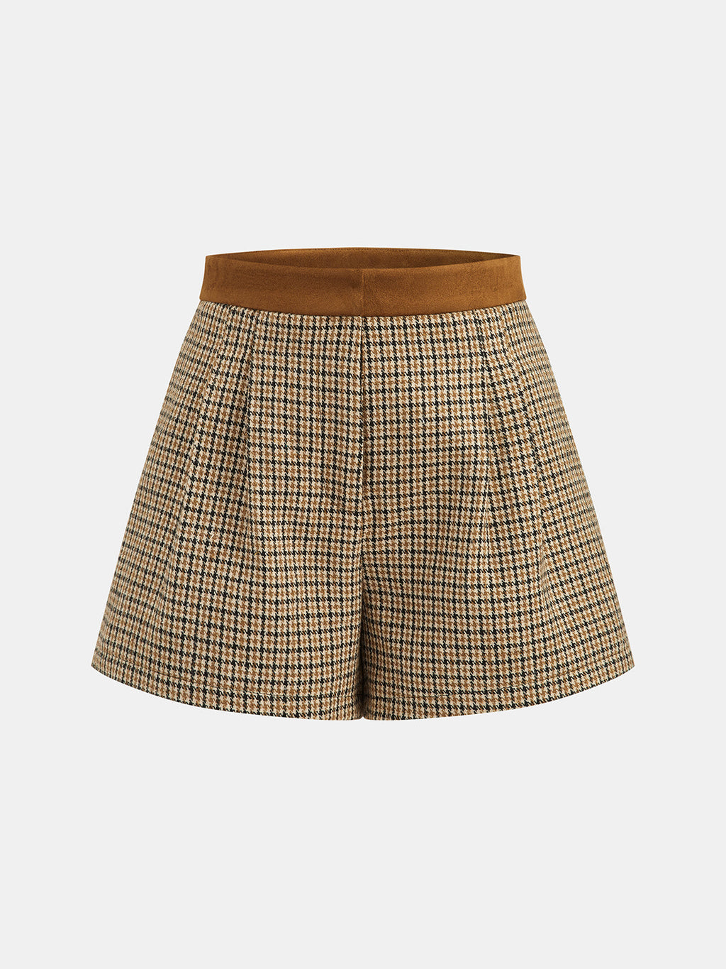 Faux Ante Waistband Plisado Houndstooth Shorts