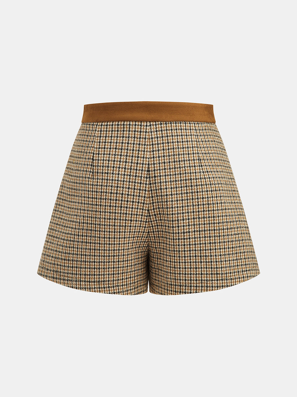 Faux Ante Waistband Plisado Houndstooth Shorts