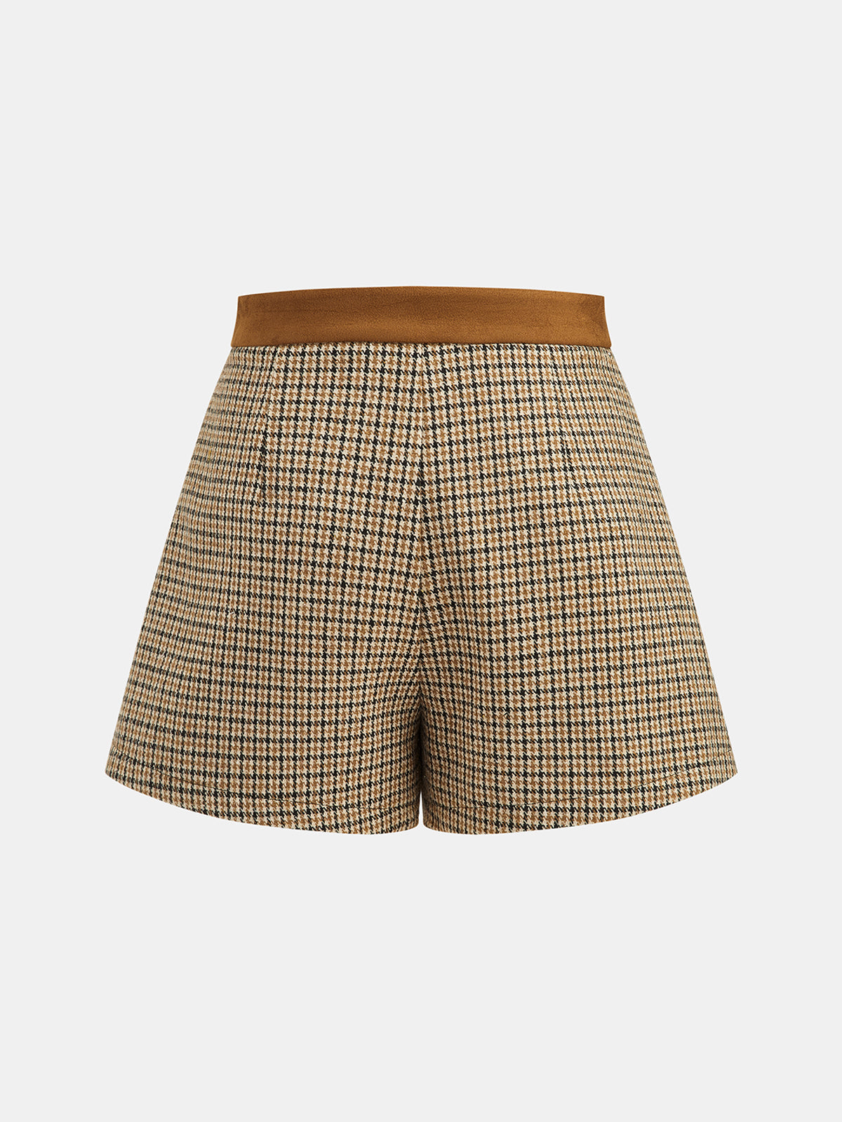 Faux Ante Waistband Plisado Houndstooth Shorts
