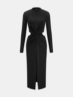 Manga Larga nudo Cut-Out Slit Vestido Largo