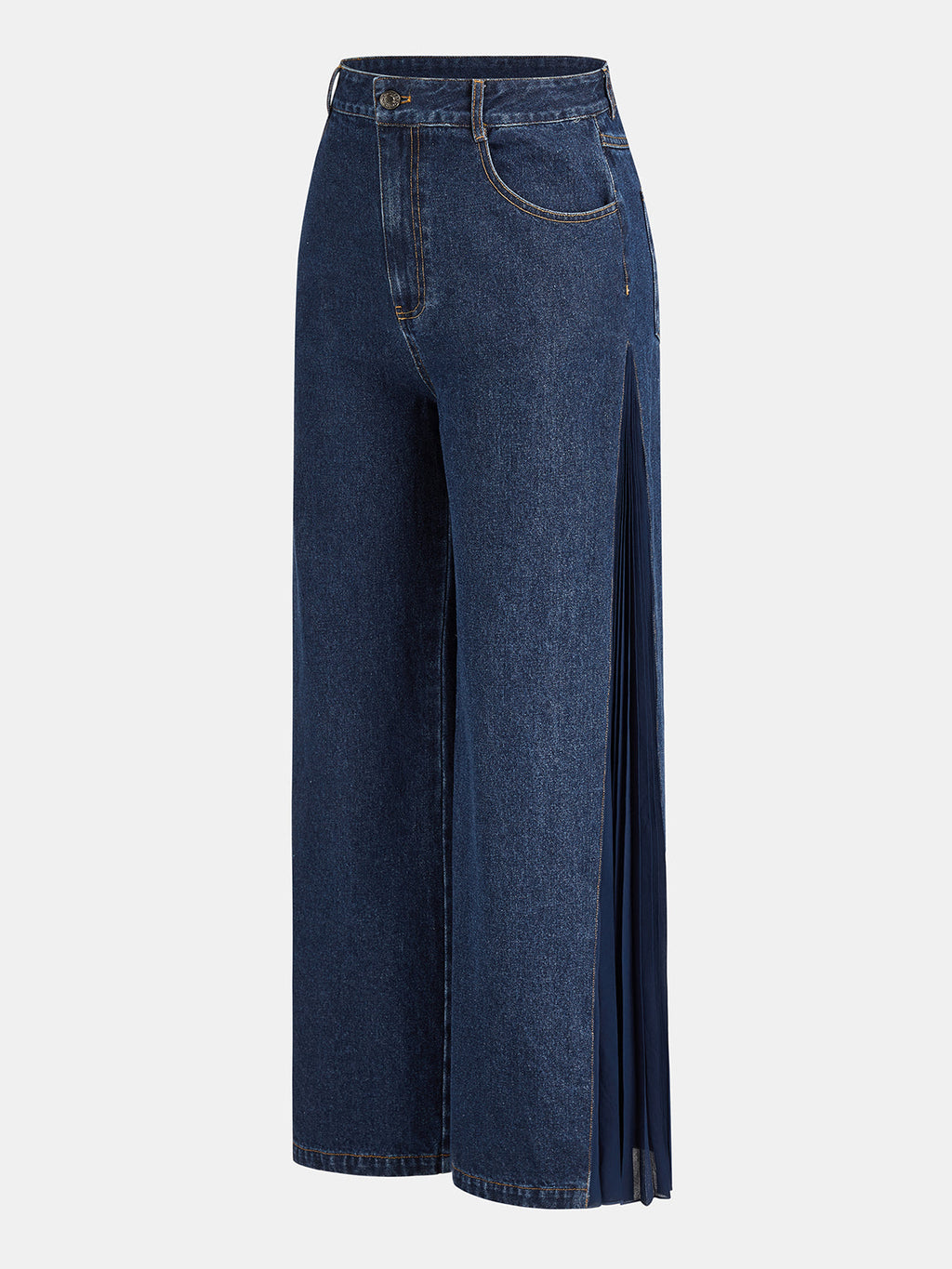 Plisado gasa Panel Pierna Ancha Jeans