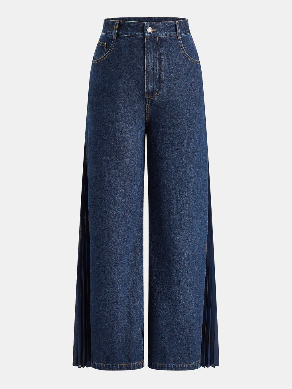 Plisado gasa Panel Pierna Ancha Jeans