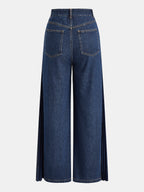 Plisado gasa Panel Pierna Ancha Jeans
