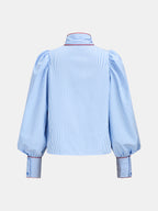 Contraste Piping Lazo cuello Rayas Blusa