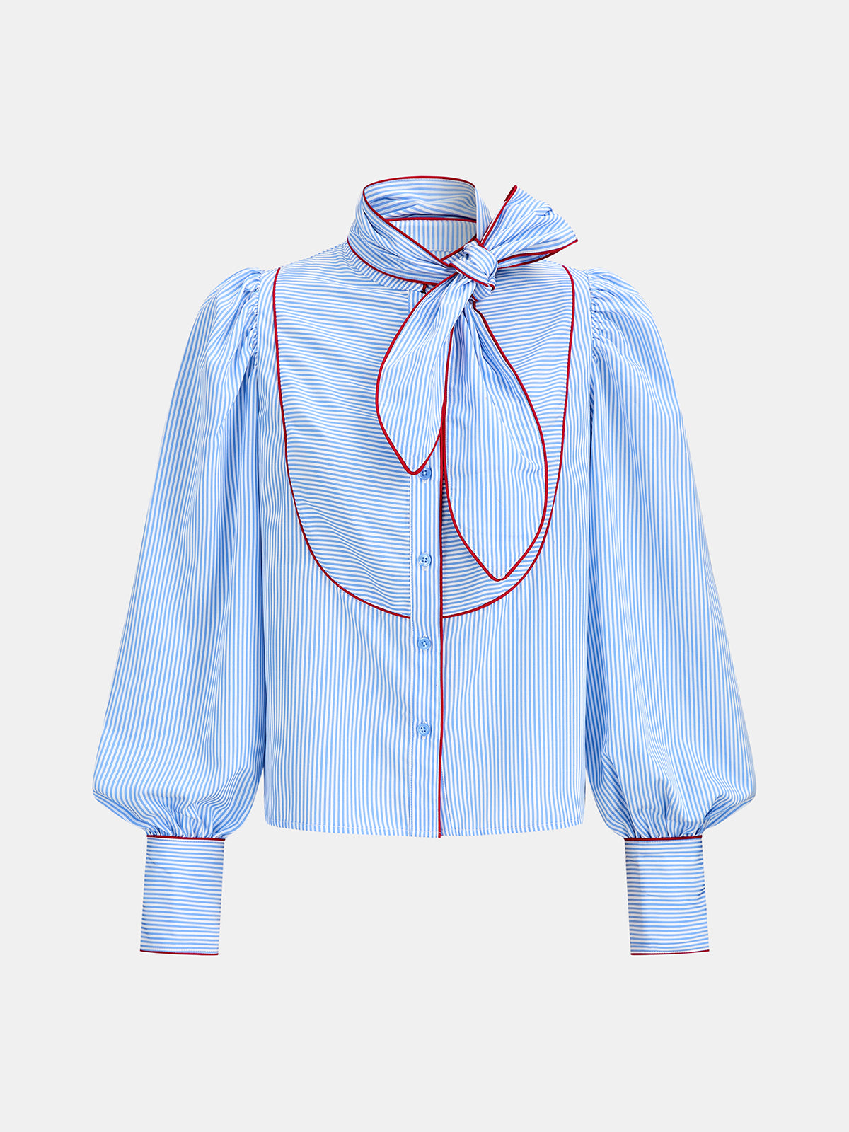 Contraste Piping Lazo cuello Rayas Blusa