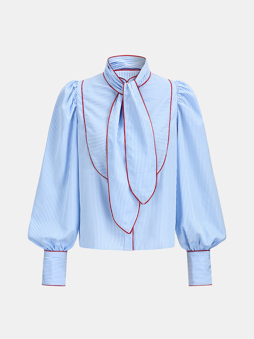 Contraste Piping Lazo cuello Rayas Blusa