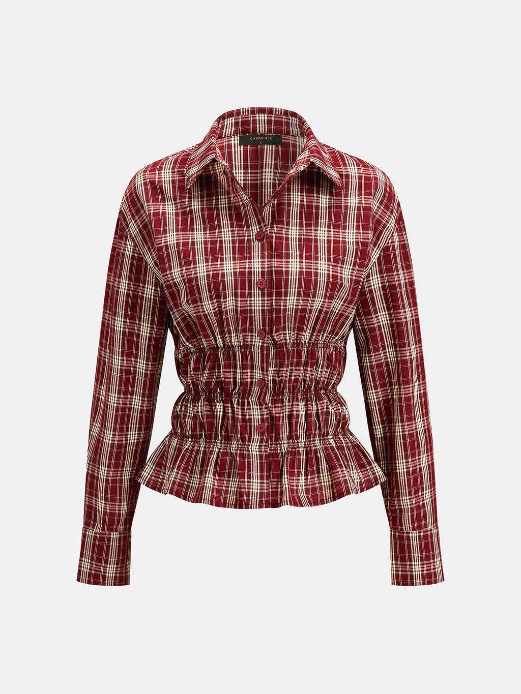 Cuadros Cinched cintura Peplum Camisa