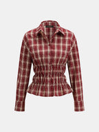 Cuadros Cinched cintura Peplum Camisa