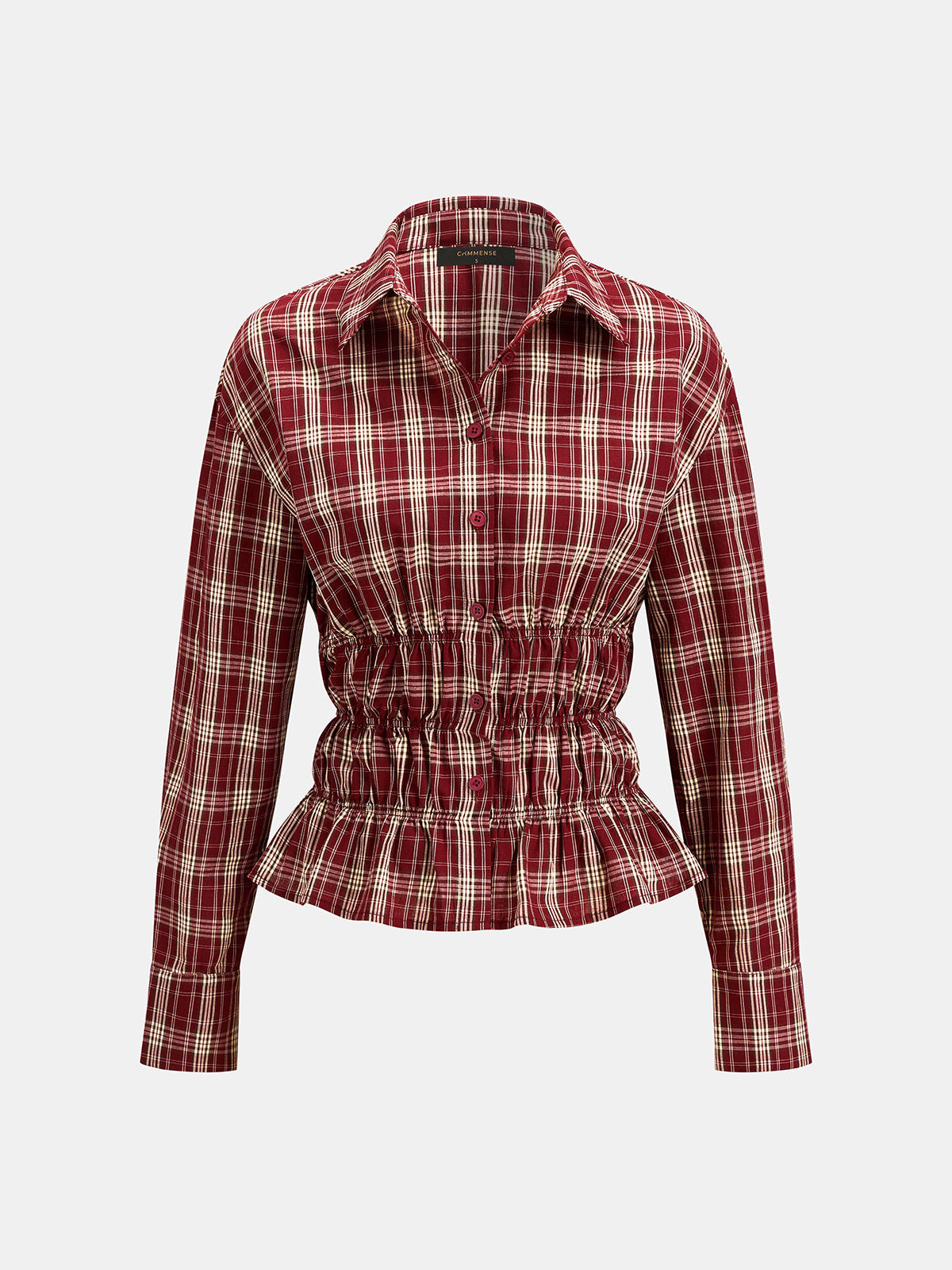 Cuadros Cinched cintura Peplum Camisa