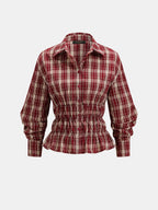 Cuadros Cinched cintura Peplum Camisa