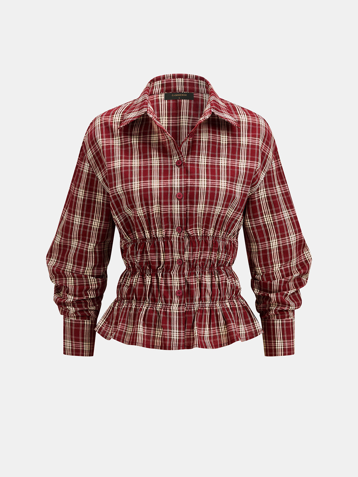 Cuadros Cinched cintura Peplum Camisa