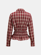 Cuadros Cinched cintura Peplum Camisa