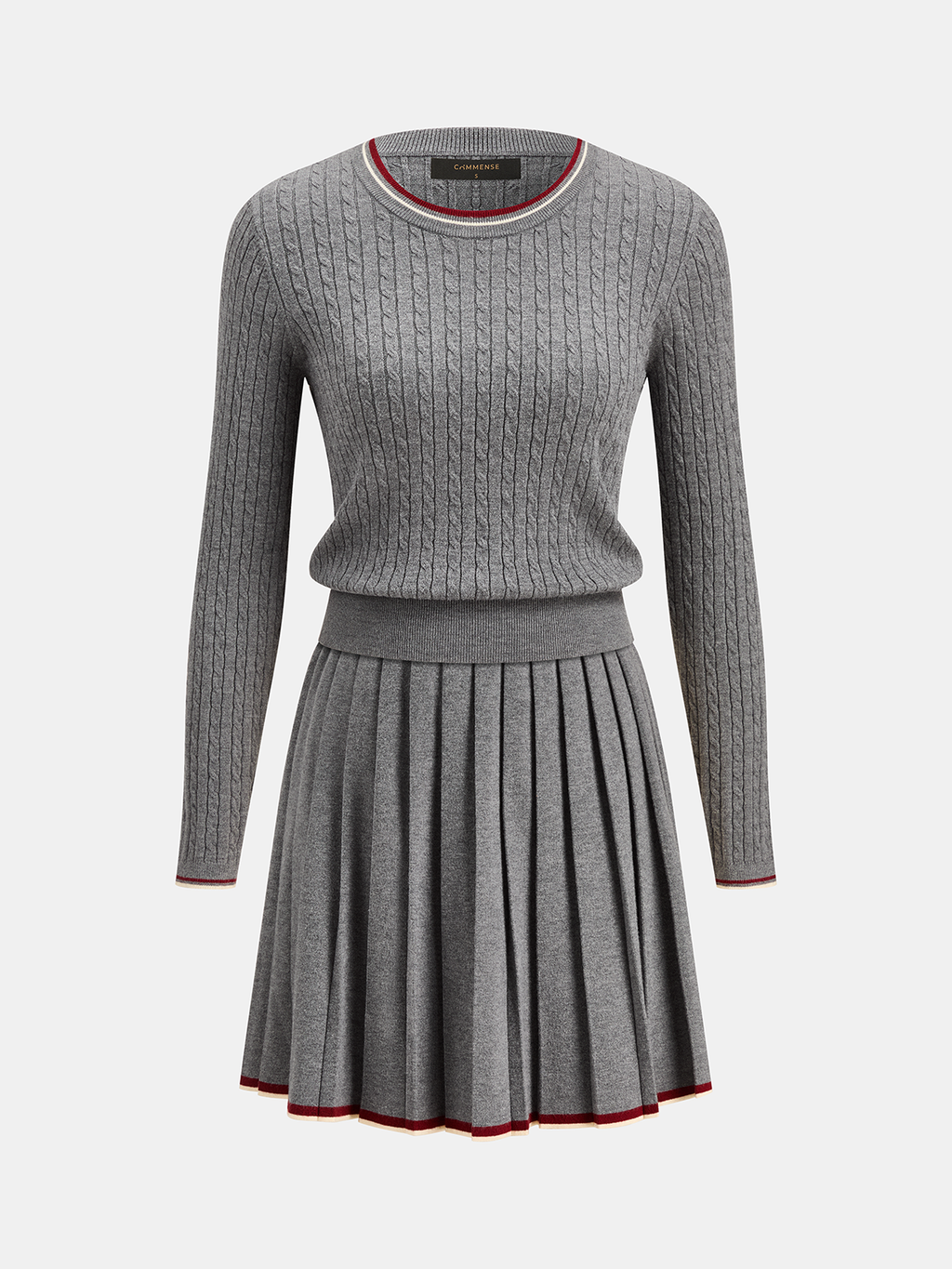 Ribete en Contraste Cable Punto Top Plisado Falda Set