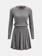 Ribete en Contraste Cable Punto Top Plisado Falda Set