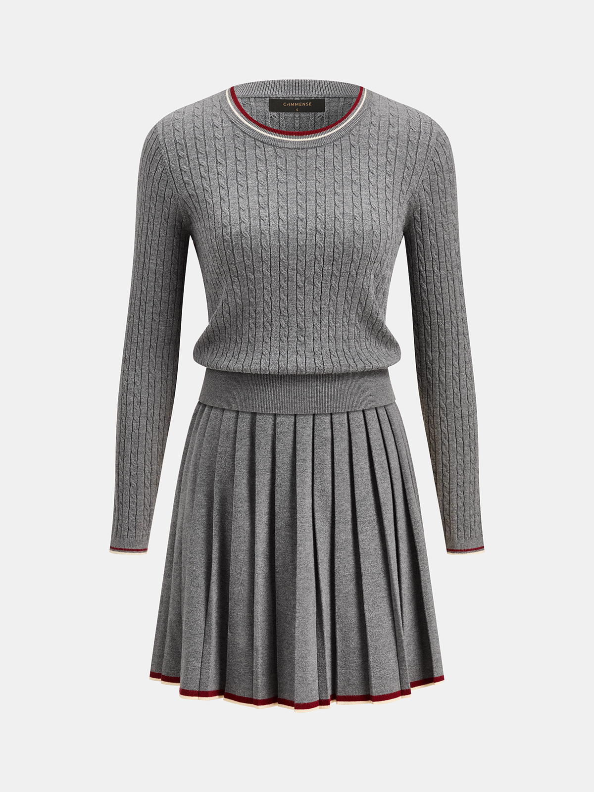 Ribete en Contraste Cable Punto Top Plisado Falda Set