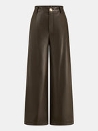 Tiro Alto Efecto Piel Pierna Ancha Pantalón
