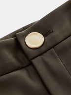 Tiro Alto Efecto Piel Pierna Ancha Pantalón