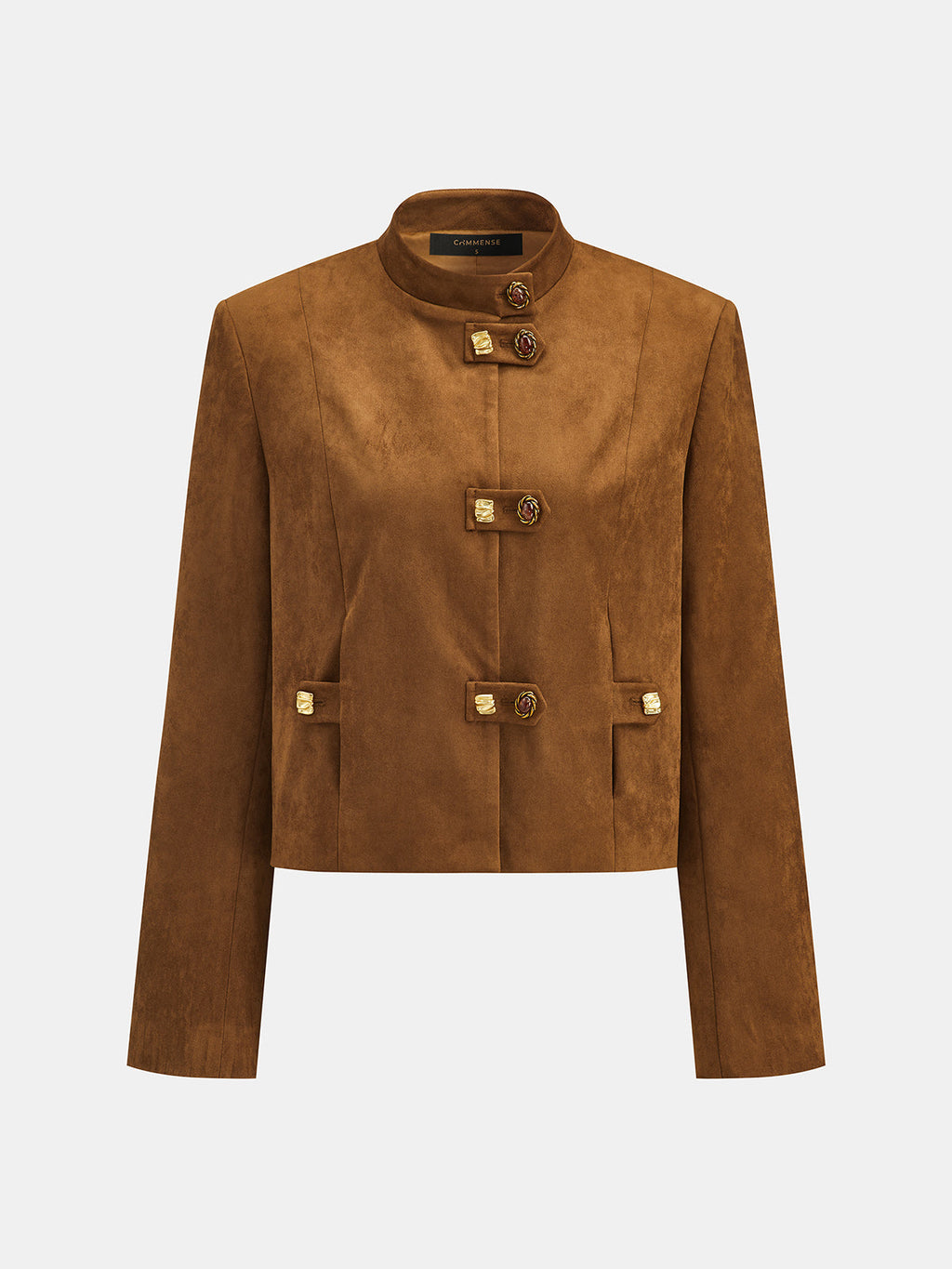 Metálico Frog botón Faux Ante Chaqueta