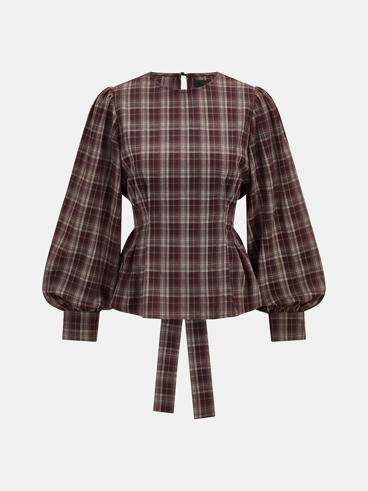 Tie-espalda Cuadros Puff manga Peplum Top