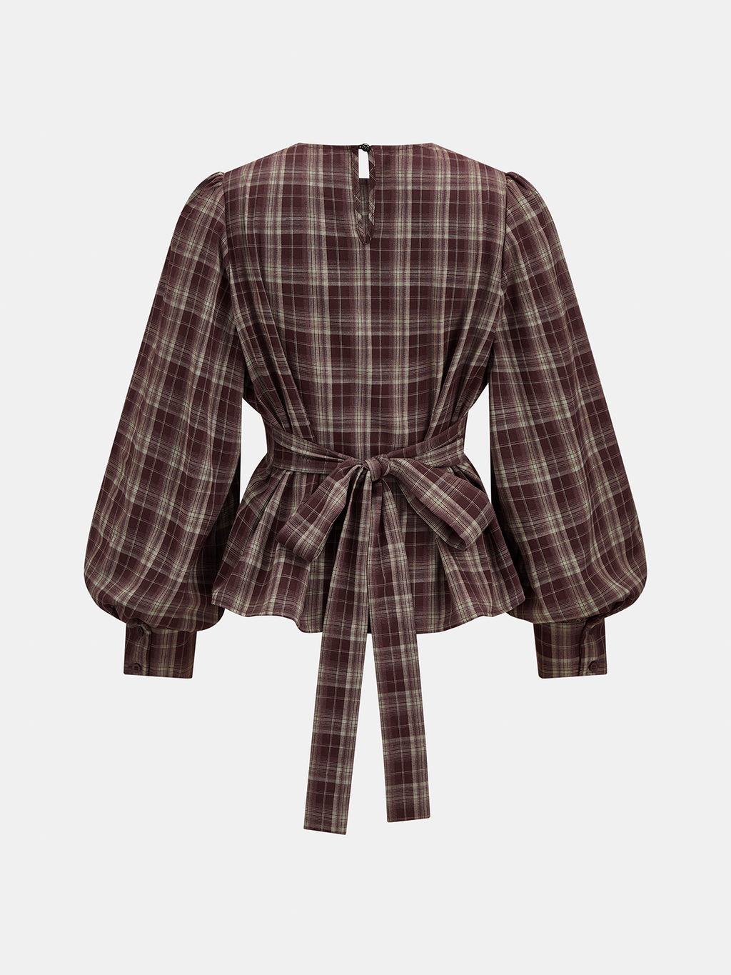 Tie-espalda Cuadros Puff manga Peplum Top
