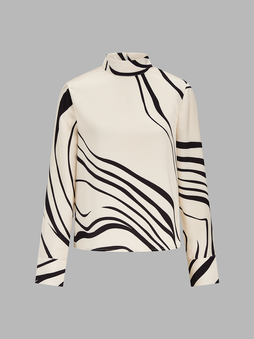 Abstract Wave estampado Cuello Alto Blusa