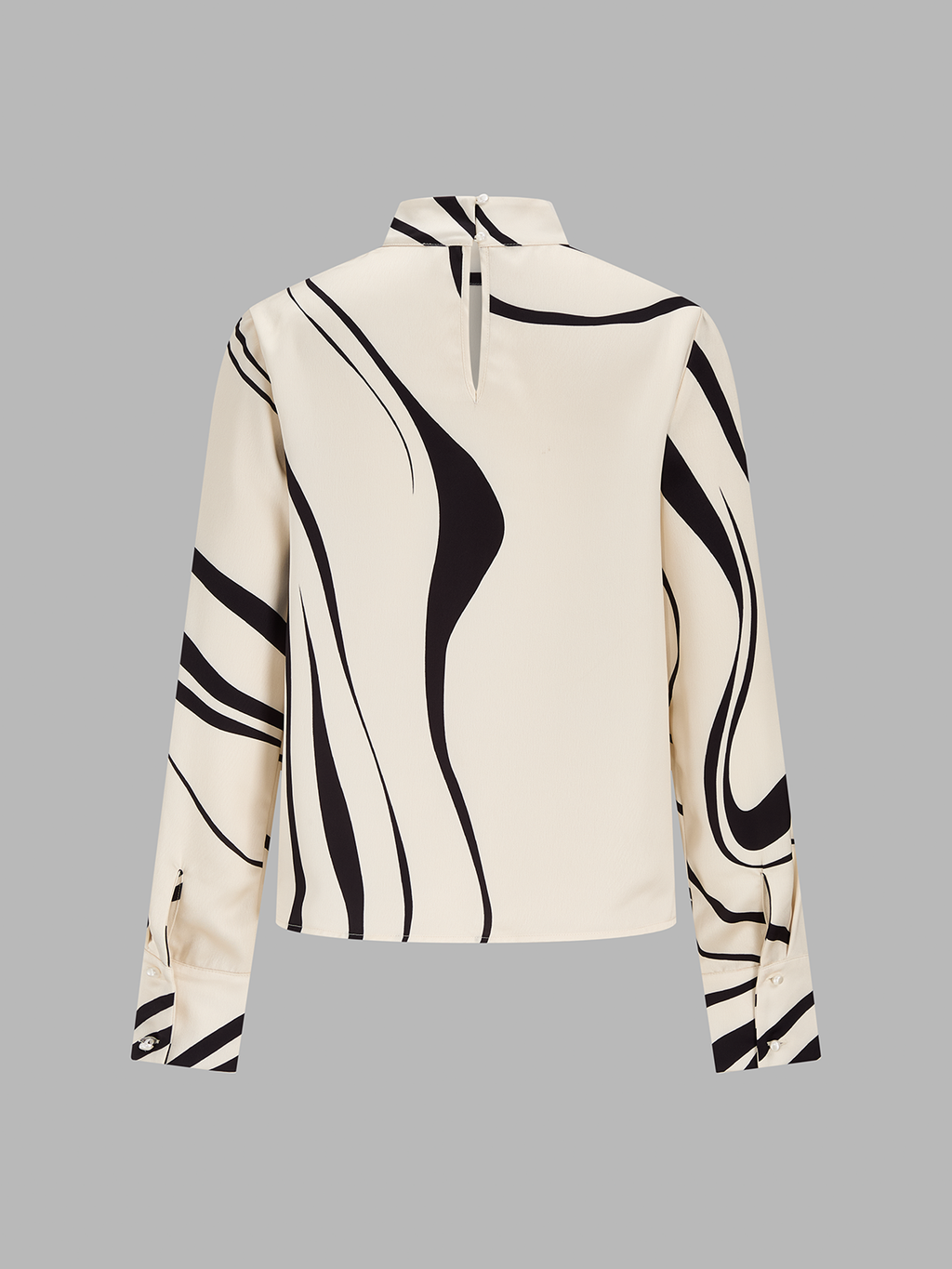 Abstract Wave estampado Cuello Alto Blusa