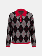 Contraste Polo cuello Argyle Mezcla de Lana jersey