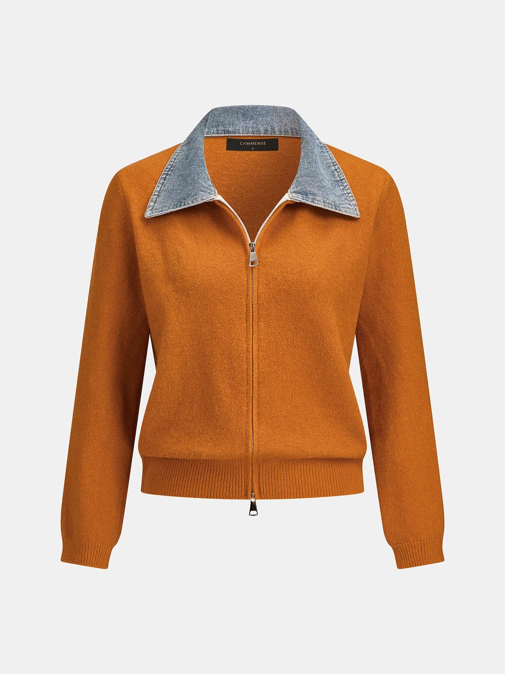 Denim cuello Zip-Up Punto Cárdigan