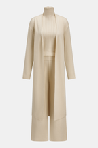 Punto Long Cárdigan Cuello Alto Top & Pantalón Three-pieza Set