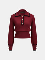 Ribete en Contraste con Cuello Mezcla de Lana Punto Top