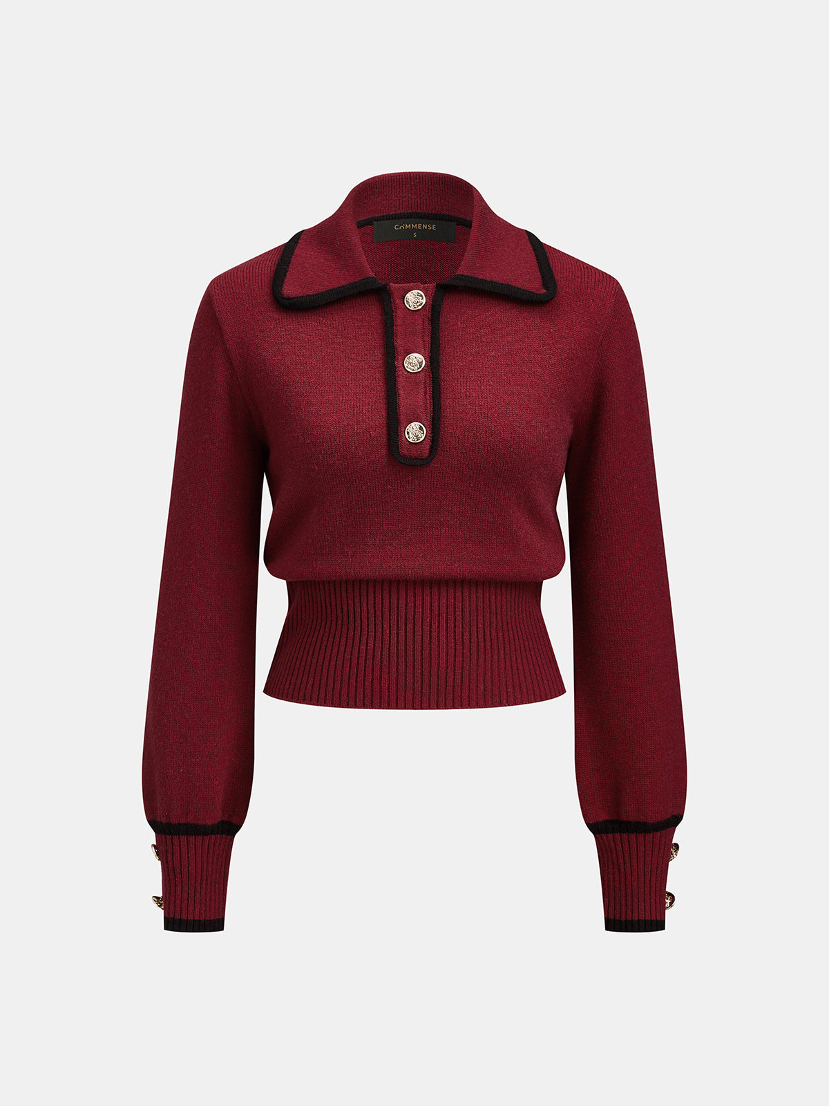 Ribete en Contraste con Cuello Mezcla de Lana Punto Top