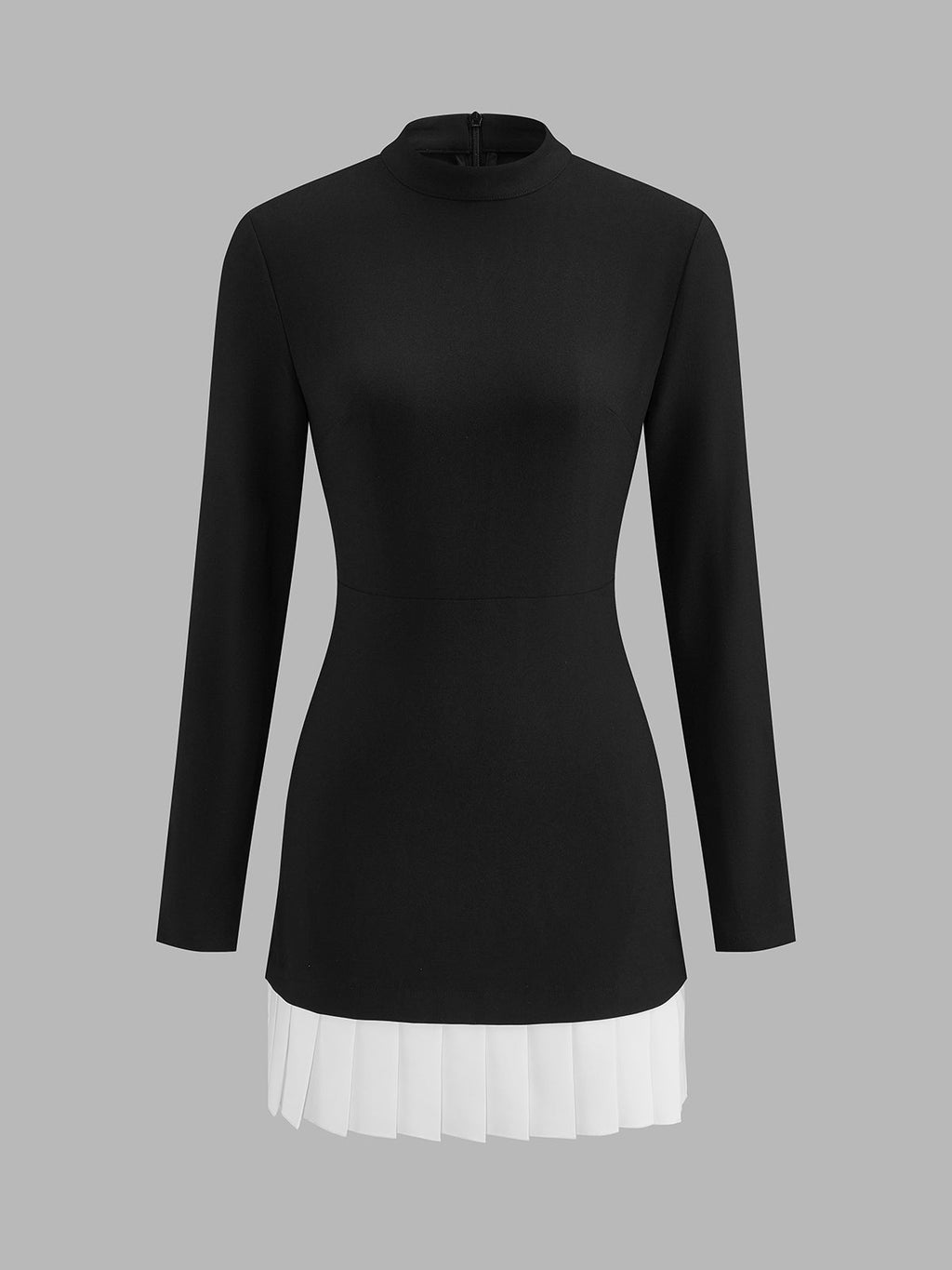 Contraste Plisado bajo Manga Larga Fitted Vestido
