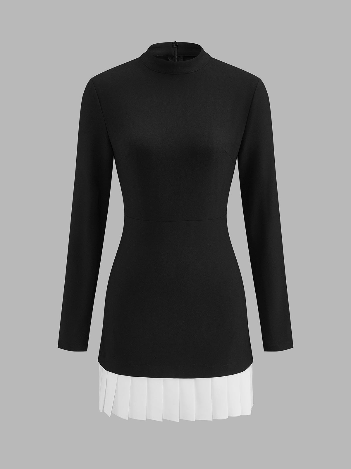 Contraste Plisado bajo Manga Larga Fitted Vestido