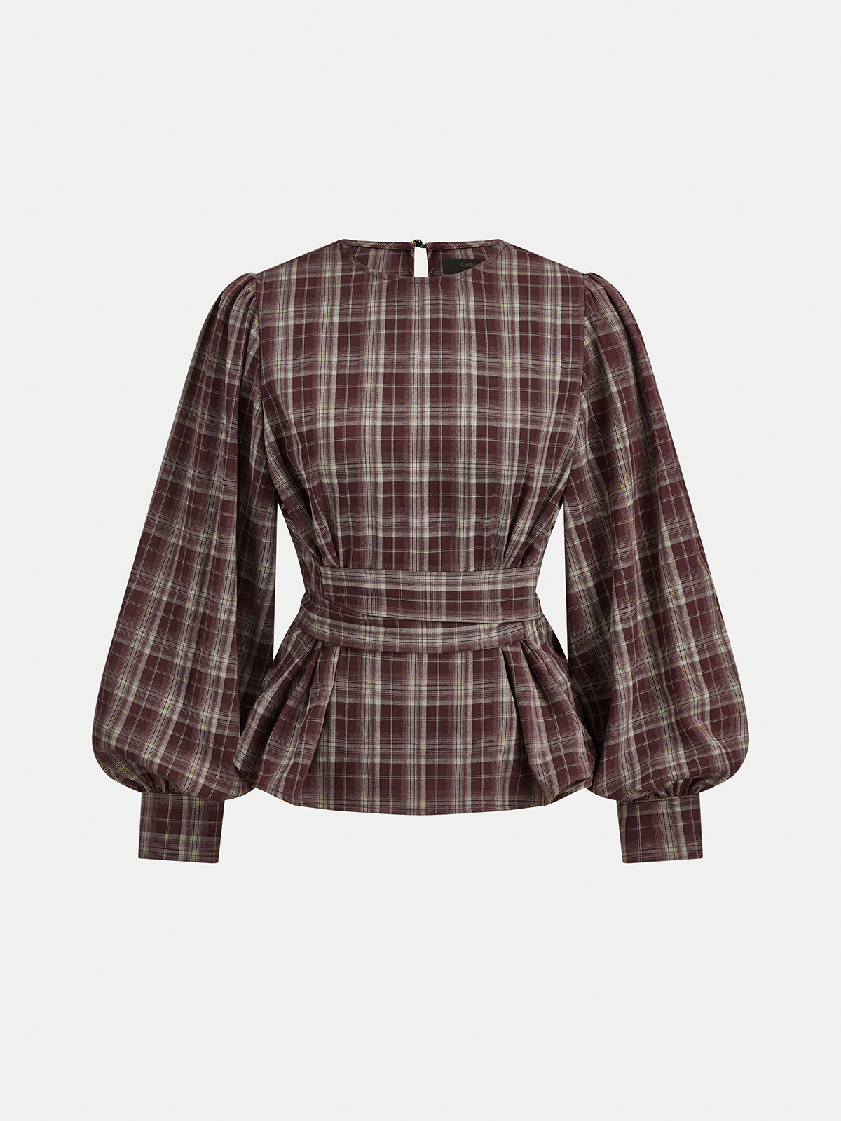 Tie-espalda Cuadros Puff manga Peplum Top