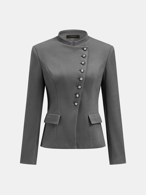 Alto cuello Asimétrico botón Tailored Chaqueta