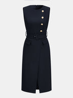 Asimétrico Placket con Cinturón Sin Mangas Sheath Vestido