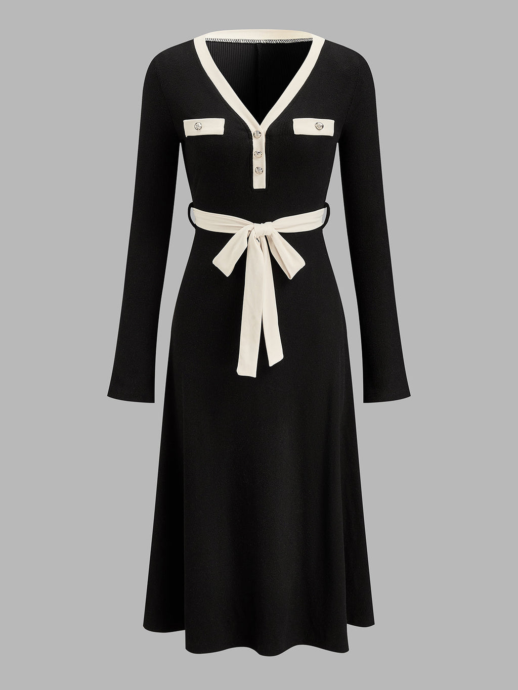 Vestido Midi Bicolor con Cinturón