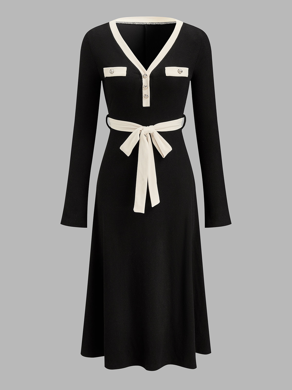 Vestido Midi Bicolor con Cinturón