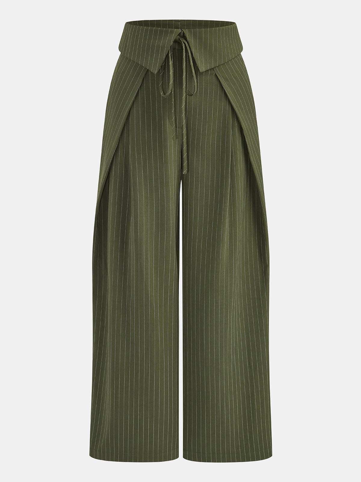 Fold-Over Rayas Pierna Ancha Pantalón