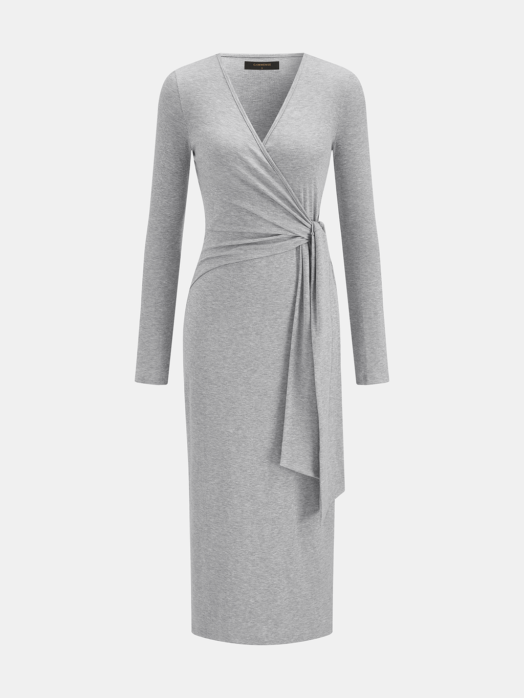 Manga Larga Escote V Cruzado Tie Vestido Largo