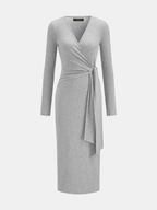 Manga Larga Escote V Cruzado Tie Vestido Largo