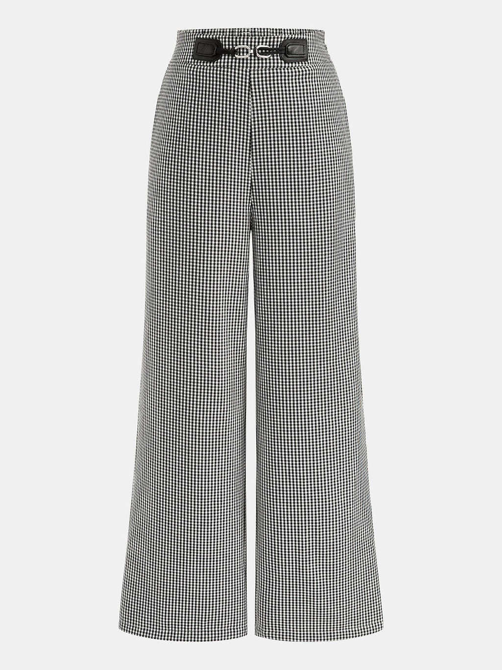 Gingham Metálico-Hebilla Pierna Ancha Pantalón