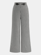 Gingham Metálico-Hebilla Pierna Ancha Pantalón