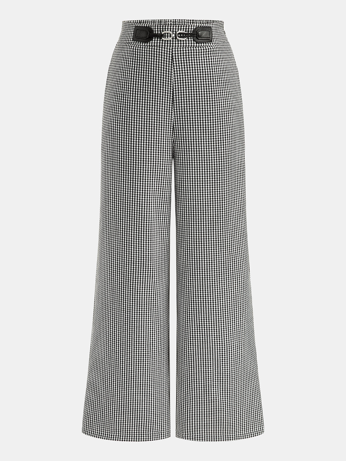 Gingham Metálico-Hebilla Pierna Ancha Pantalón