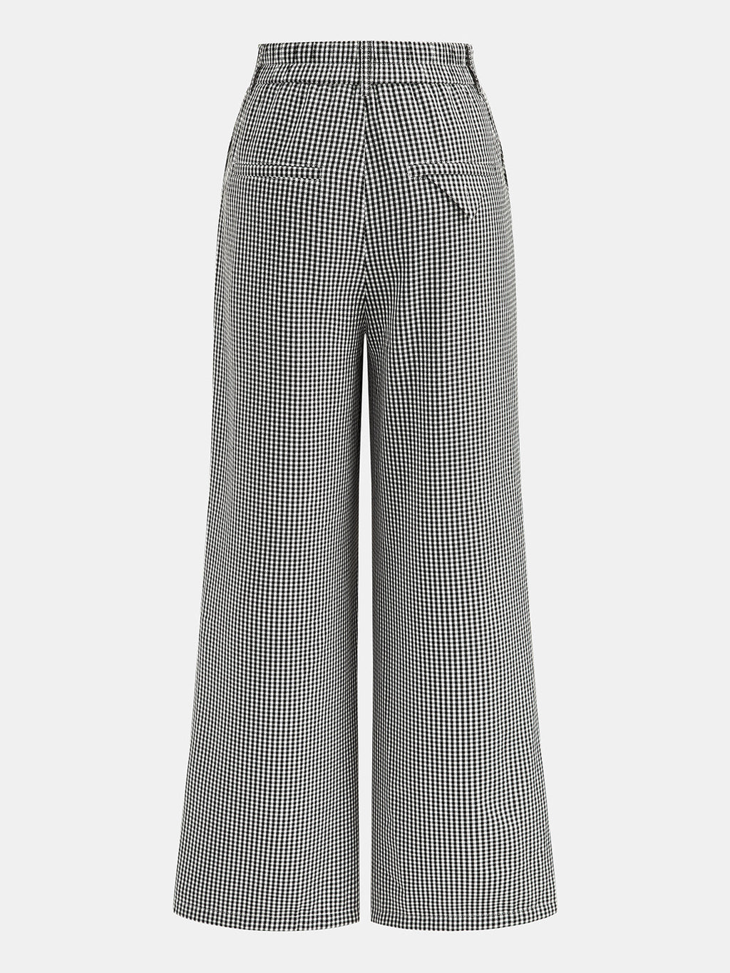 Gingham Metálico-Hebilla Pierna Ancha Pantalón