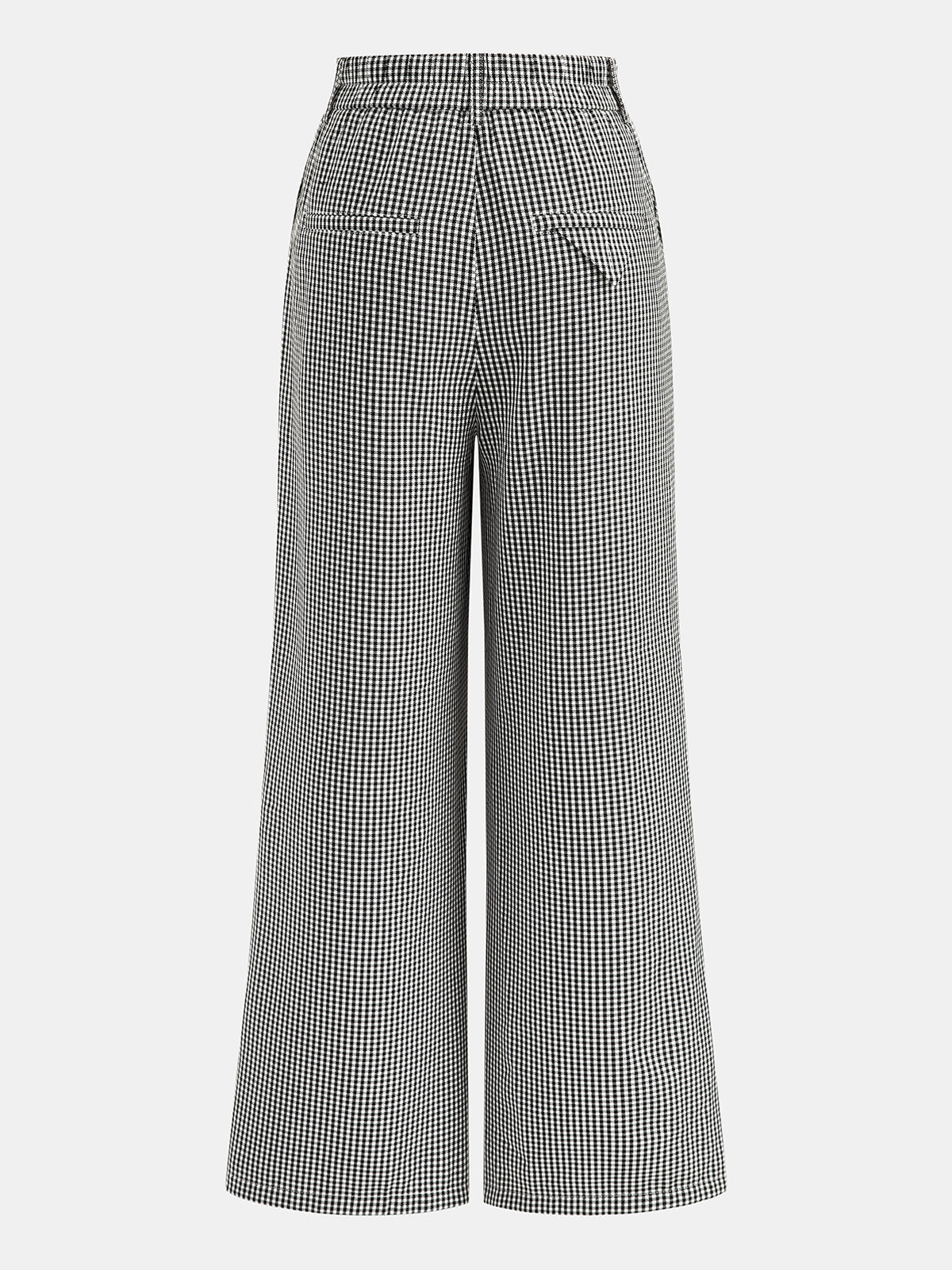 Gingham Metálico-Hebilla Pierna Ancha Pantalón