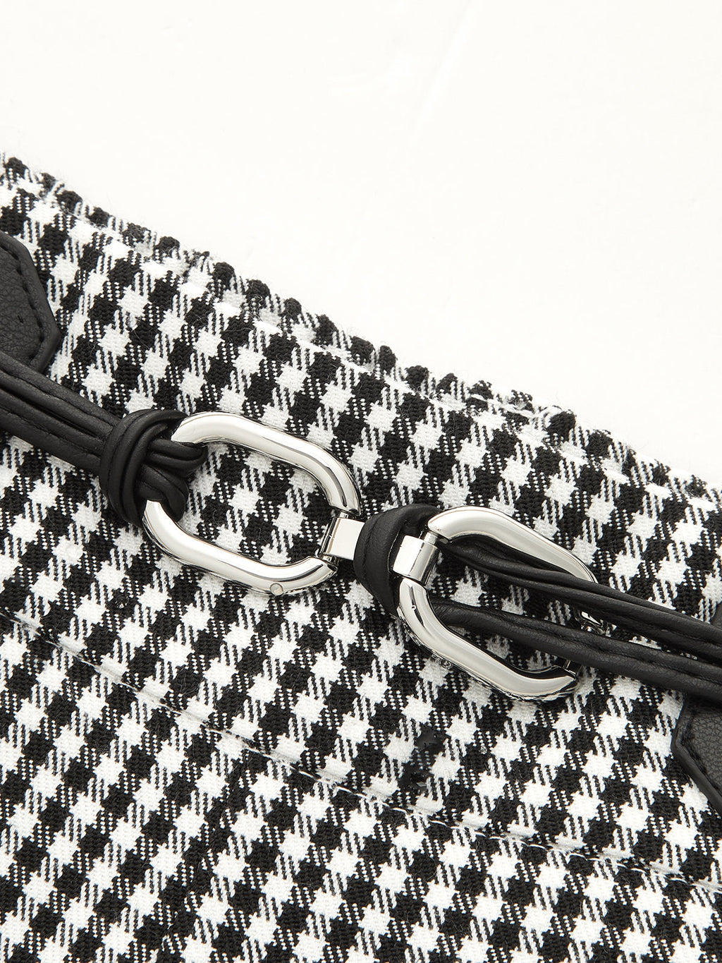 Gingham Metálico-Hebilla Pierna Ancha Pantalón
