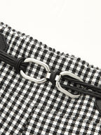 Gingham Metálico-Hebilla Pierna Ancha Pantalón