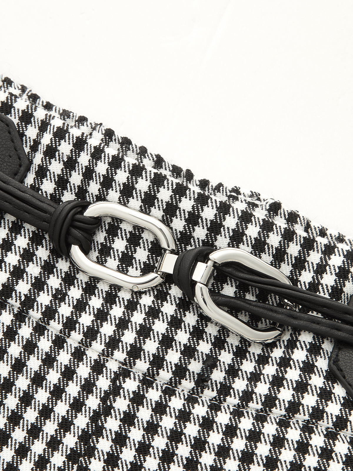 Gingham Metálico-Hebilla Pierna Ancha Pantalón